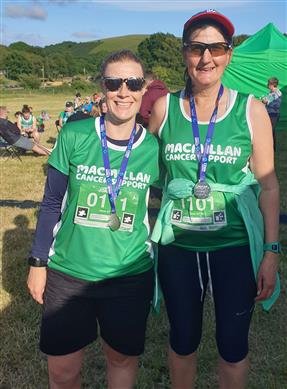 Jo Baldwin and Tina Hartley after thier epic effort in the Jurassic Coast Walk for Macmillan Cancer Support.