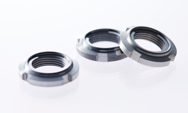 Fuji Fine U-Nut precision locknuts shown from multiple angles.