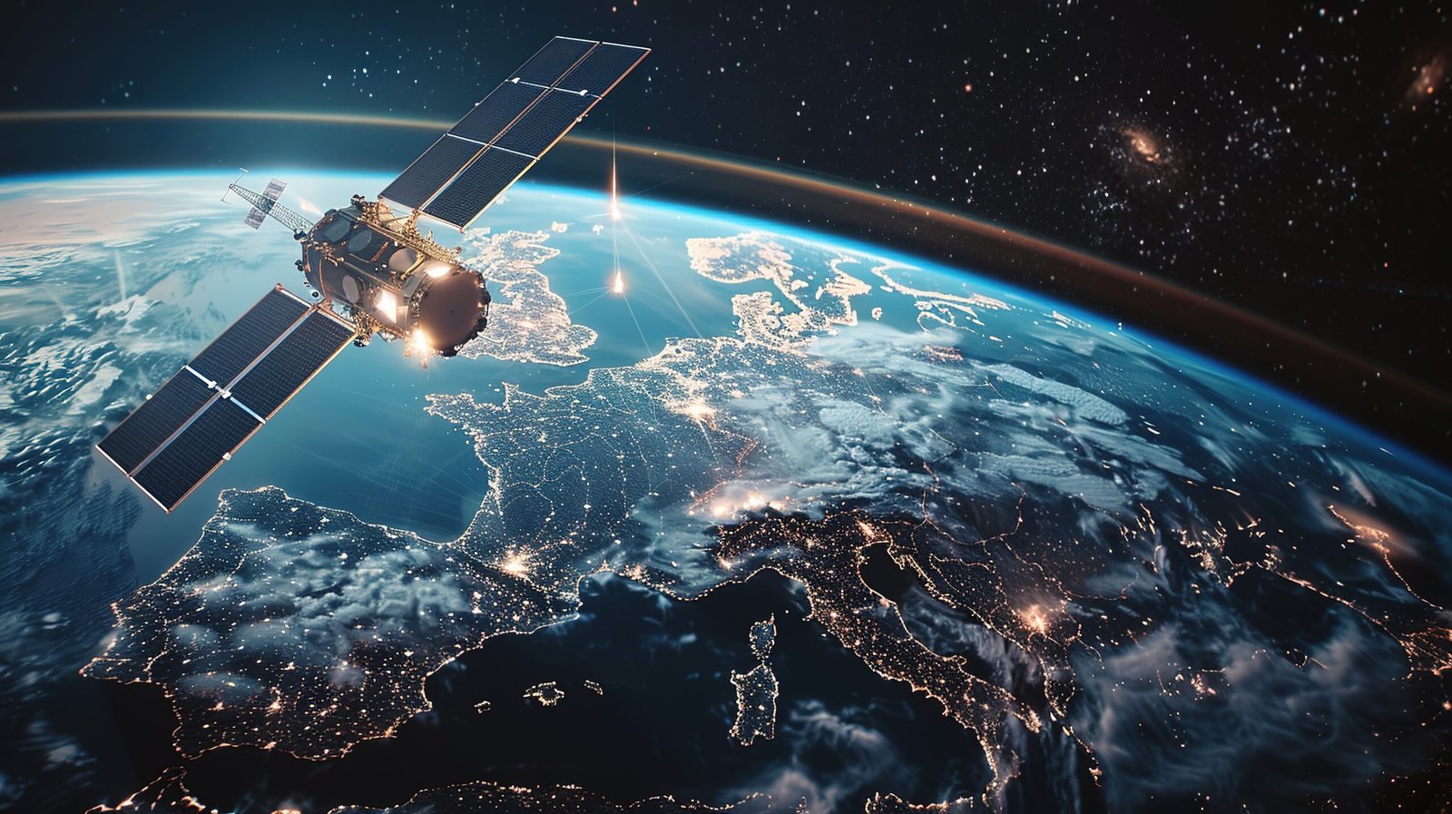 Satellite in orbit above Europe representing aerospace and space engineering applications